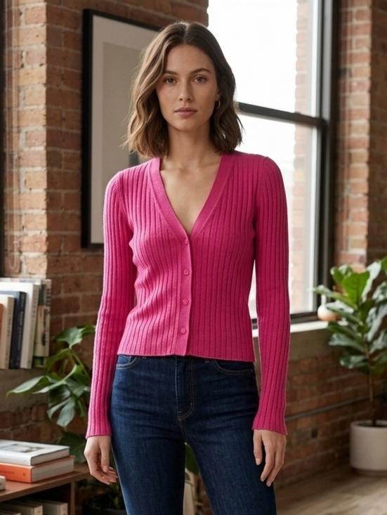 Aritzia Sweaters - Wilfred Aritzia Women's Manila Pink Merino Wool Blend Ribbed Cardigan Size XS/S